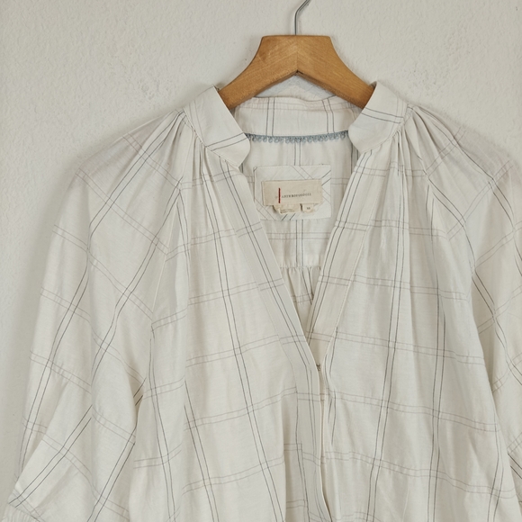 Anthropologie Textured Cotton Peasant Blouse Ivory Boho Minaminlist Relaxed Top - Picture 11 of 16